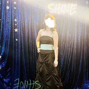 Elegant Brown Strapless Gown with Light Green Sash